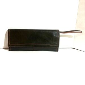 Elegant Black Leather Clutch wristlet bag